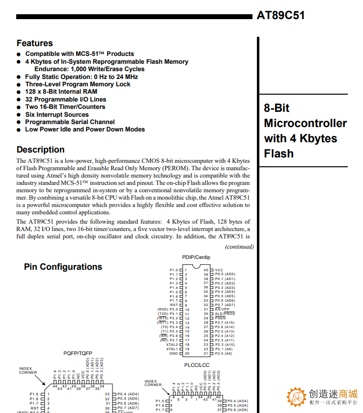 AT89C51 8-Bit Microcontroller with 4 Kbytes Flash
