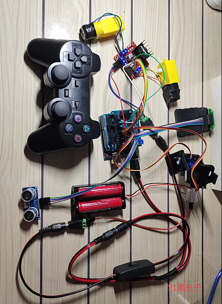 PS2无线手柄控制l298n智能小车Mixly程序