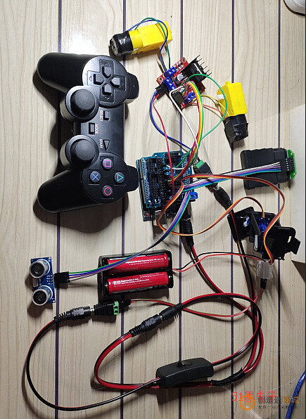 PS2无线手柄控制l298n智能小车Mixly程序