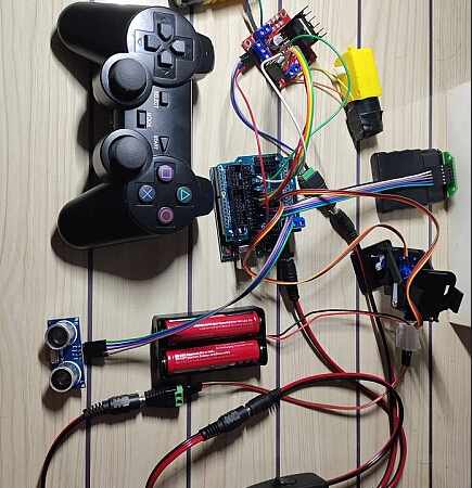 PS2无线手柄控制l298n智能小车Mixly程序