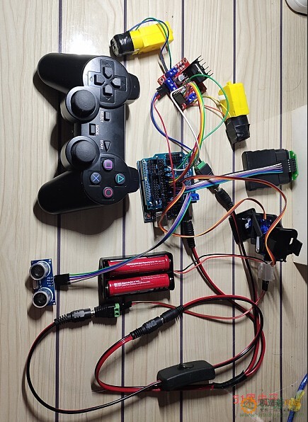 PS2无线手柄控制l298n智能小车Mixly程序