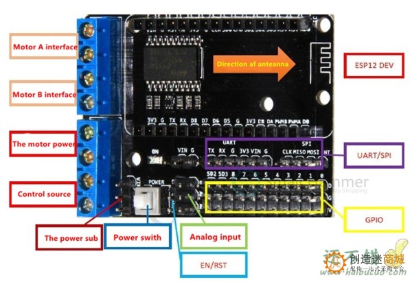 ESP8266 WiFi 电机驱动扩展板 L293D ESP12E Lua 物联网 智能小车 nodemcu