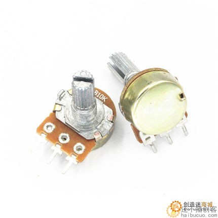 单联电位器 B10K 三脚 10K 柄长15mm 卧式 WH148 电位器