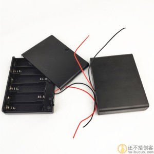 5号6节电池盒带盖带开关 红黑线 AA*6电池座 9v电池槽五号六节