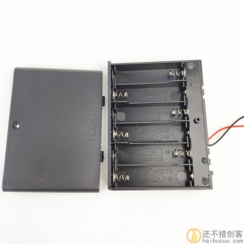 5号6节电池盒带盖带开关 红黑线 AA*6电池座 9v电池槽五号六节