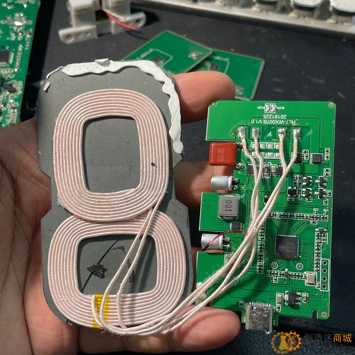 QC3.0无线快充板 typec接口 屏蔽板爆裂 diy研究价 磁片 碎 SN926