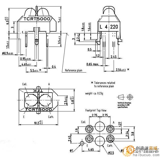 TCRT5000 红外反射式光电传感器/反射型光电开关/寻迹小车专用SND172