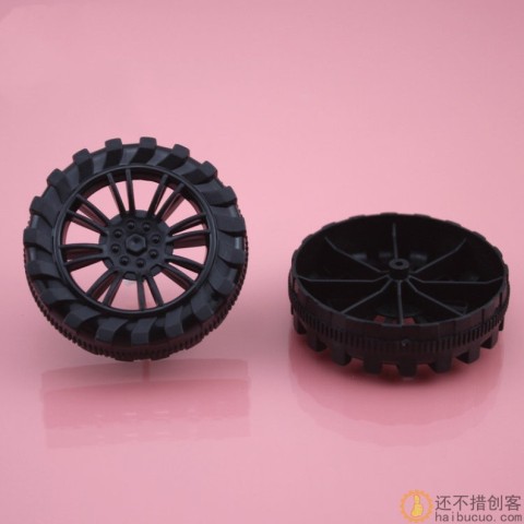 越野塑轮 塑料车轮 玩具车轮 科技积木零件 内八支撑 粗黑 W32