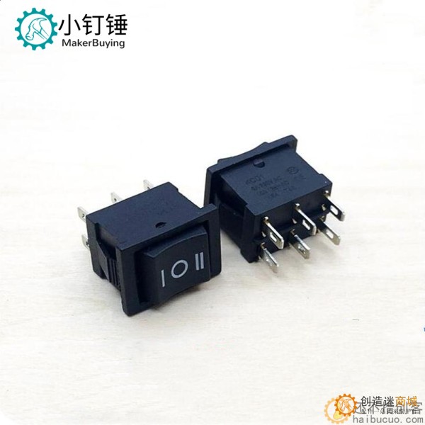 小型正反转开关KCD1船型开关6脚3档6A250V AC双刀双掷按钮开关SND155