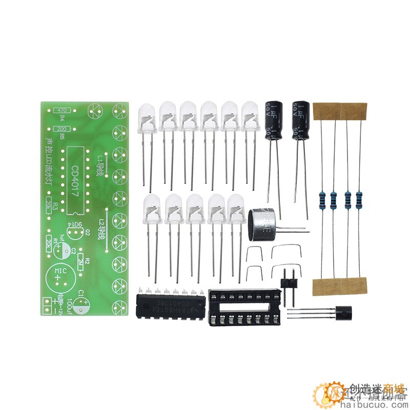 声控LED流水灯套件 CD4017彩灯控制趣味电子制作教学实训散件 DIYSND181