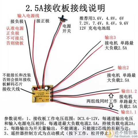 6通道2.4G无线遥控2.5A接收器套装 玩具车模船模DIY科学益智遥控配件 SNRM140