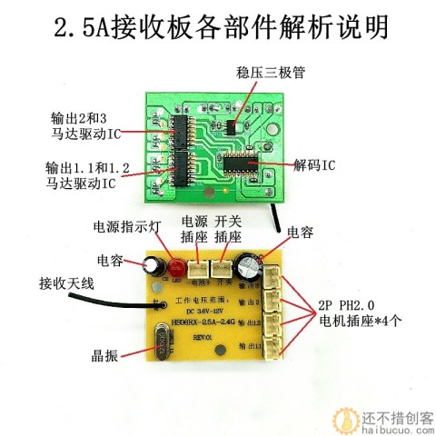 6通道2.4G无线遥控2.5A接收器套装 玩具车模船模DIY科学益智遥控配件 SNRM140