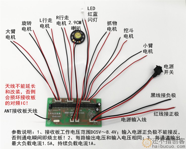 16通道2.4GHZ遥控器接收板 套装DIY玩具车机器人挖掘机6-12V遥控 SNRM98