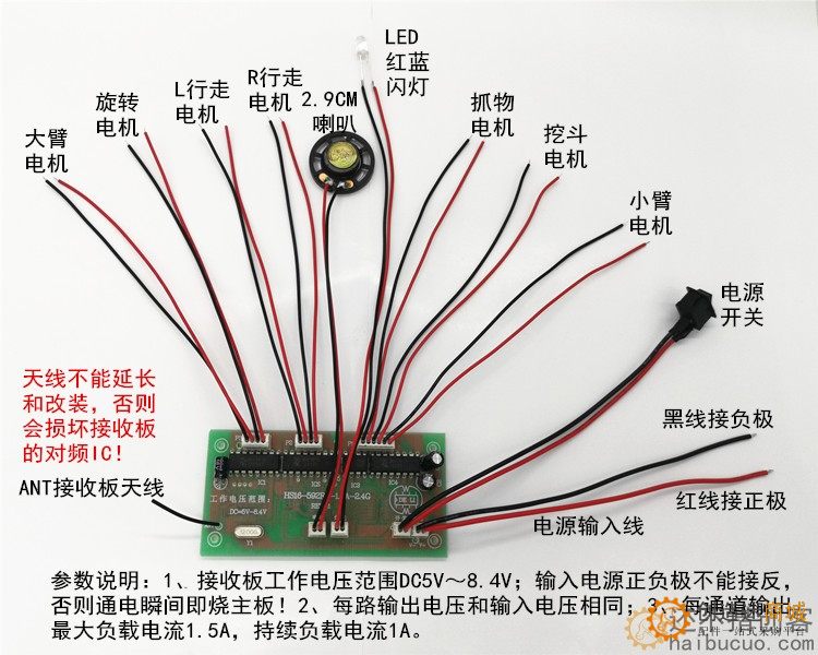16通道2.4GHZ遥控器接收板 套装DIY玩具车机器人挖掘机6-12V遥控 SNRM98