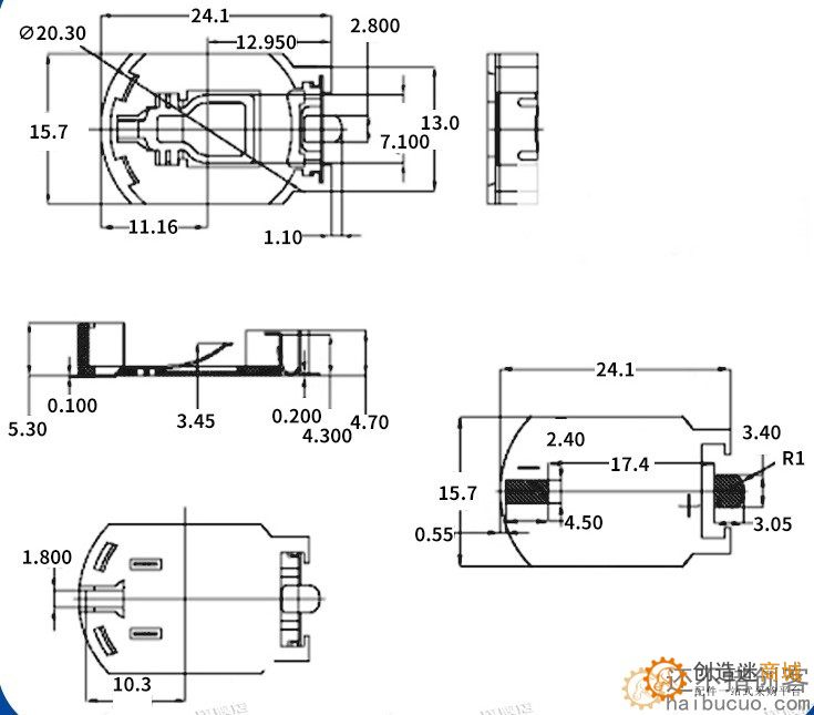 镀金 3V CR2032/CR2025 贴片电池座 纽扣电池 镀金电池座