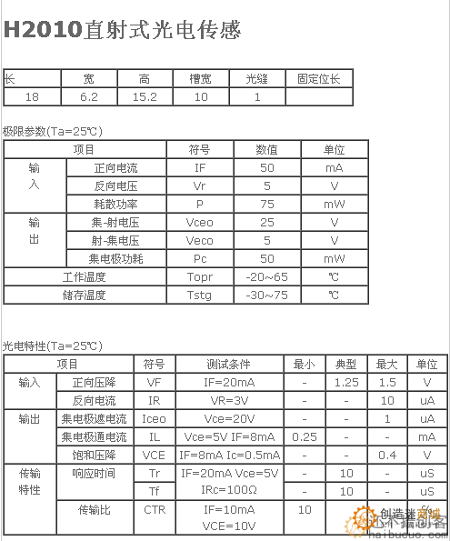 H2010 直射式光电传感器 槽型光耦 光电开关 槽宽10MM SNA327