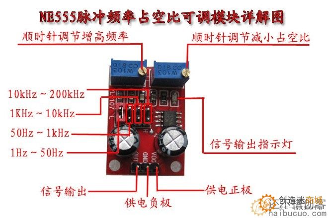 YS-32 NE555脉冲频率占空比可调模块方波矩形波信号发生器SNA332