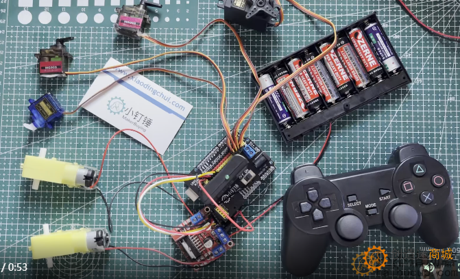基于arduino,l298n，用PS2控制4舵机和两个电机遥控套装