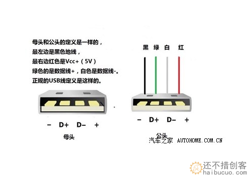 usb电源线接法图解
