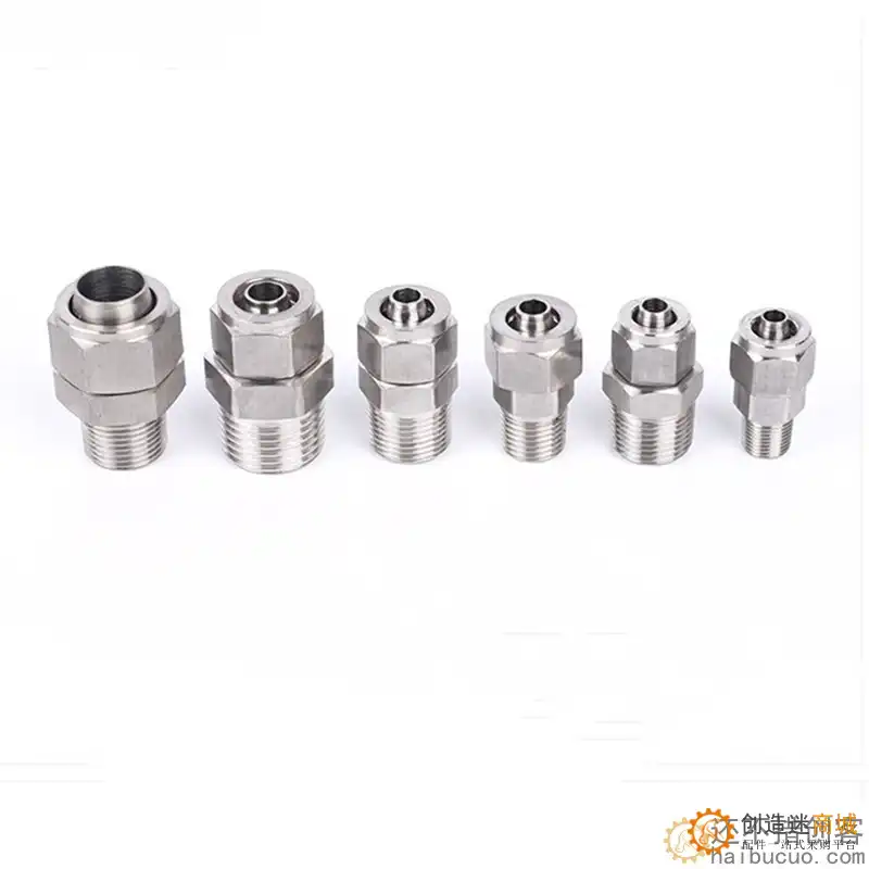 304不锈钢快拧接头气管螺纹直通终端四氟管pu尼龙软管快速锁母式