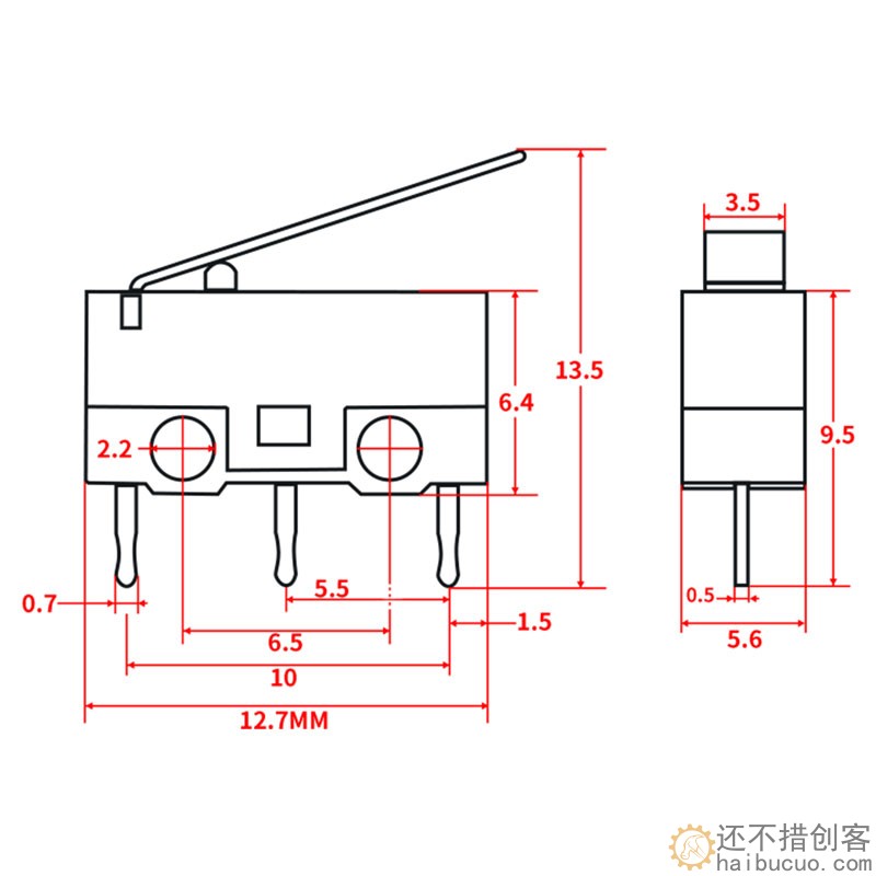 3D打印机配件 微动开关带柄脚带柄滚轮按键 小电源限位开关1A125V SN1220