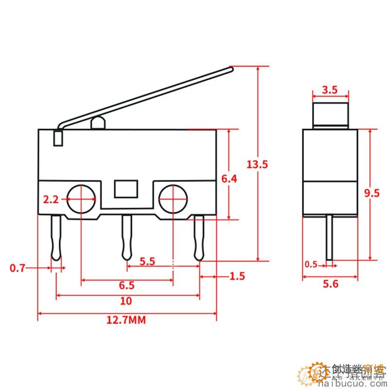 3D打印机配件 微动开关带柄脚带柄滚轮按键 小电源限位开关1A125V SN1220
