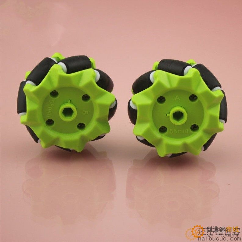麦克纳姆轮 特技轮 玩具车轮 横行轮 包胶车轮 全向轮 绿黑
