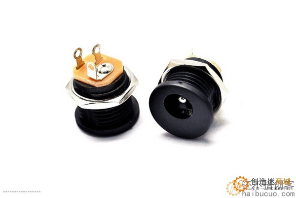 DC电源插座 DC-022 5.5-2.1MM 圆孔螺纹螺母 面板安装SND222