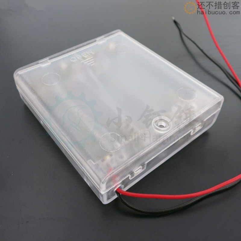 DIY 四节五号电池盒 4节5号透明电源盒 6v串联带盖开关带线电池盒