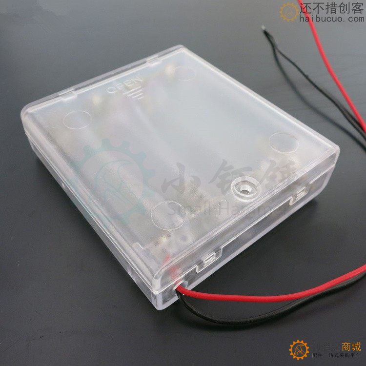 DIY 四节五号电池盒 4节5号透明电源盒 6v串联带盖开关带线电池盒