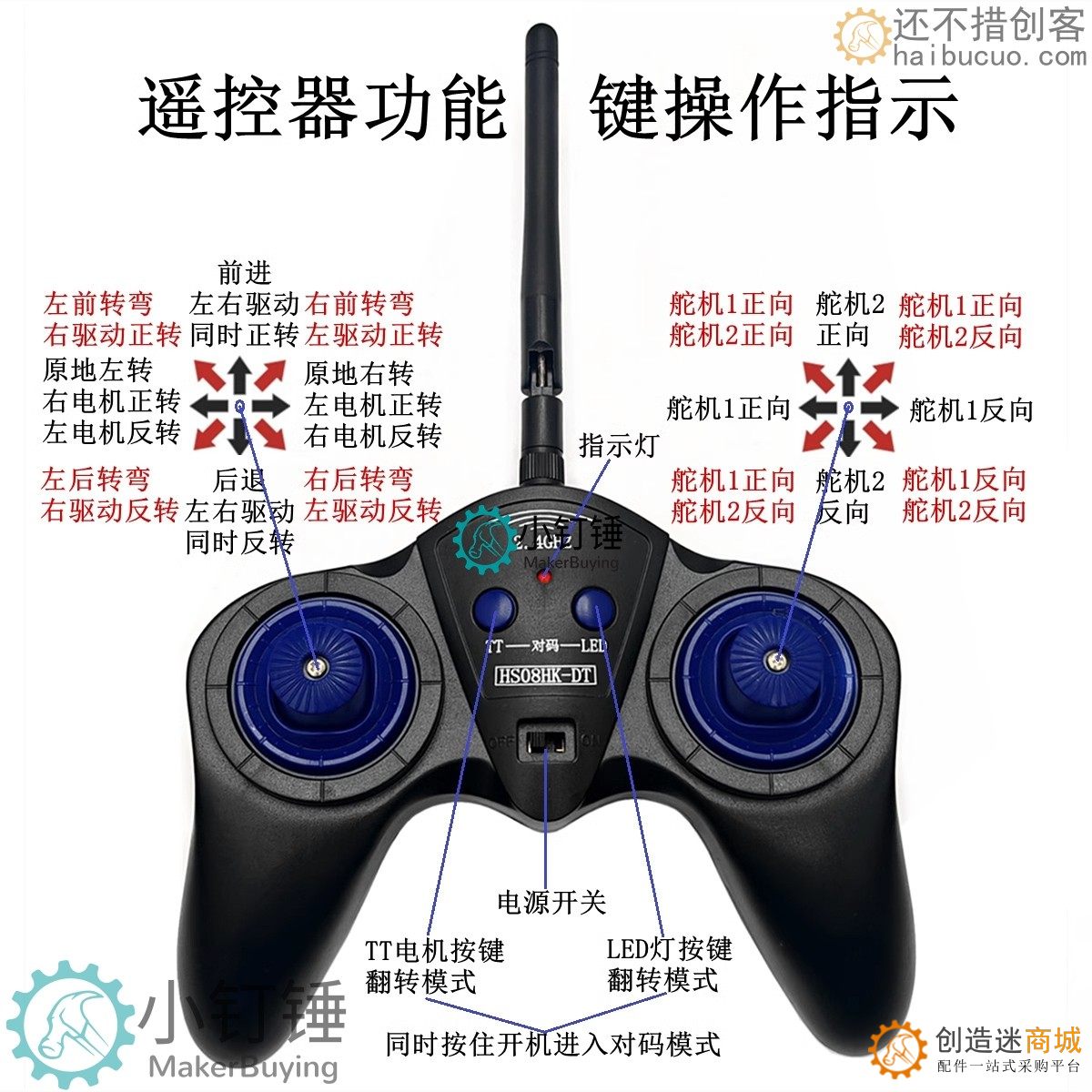 八通道2.4G遥控器调速舵机电调接收板玩具车混控自锁模船配件DIY SNRM10