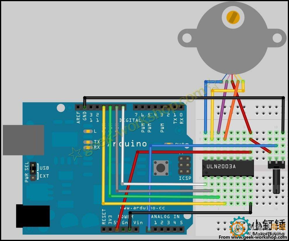 如何用arduino 电位器、面包板驱动步进电机试验和代码