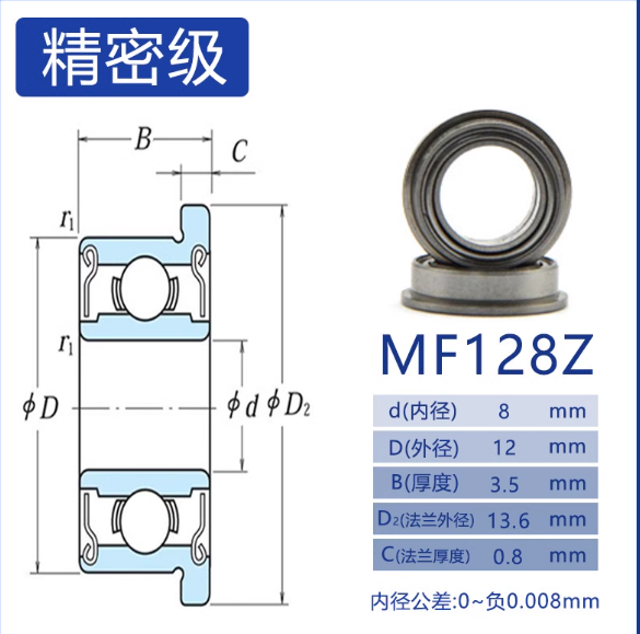 轴承Z18  MF128Z铁盖轴承内8外12厚3.5 mm