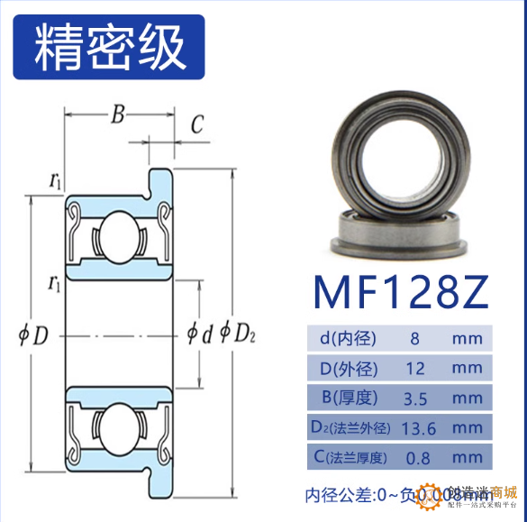 轴承Z18  MF128Z铁盖轴承内8外12厚3.5 mm