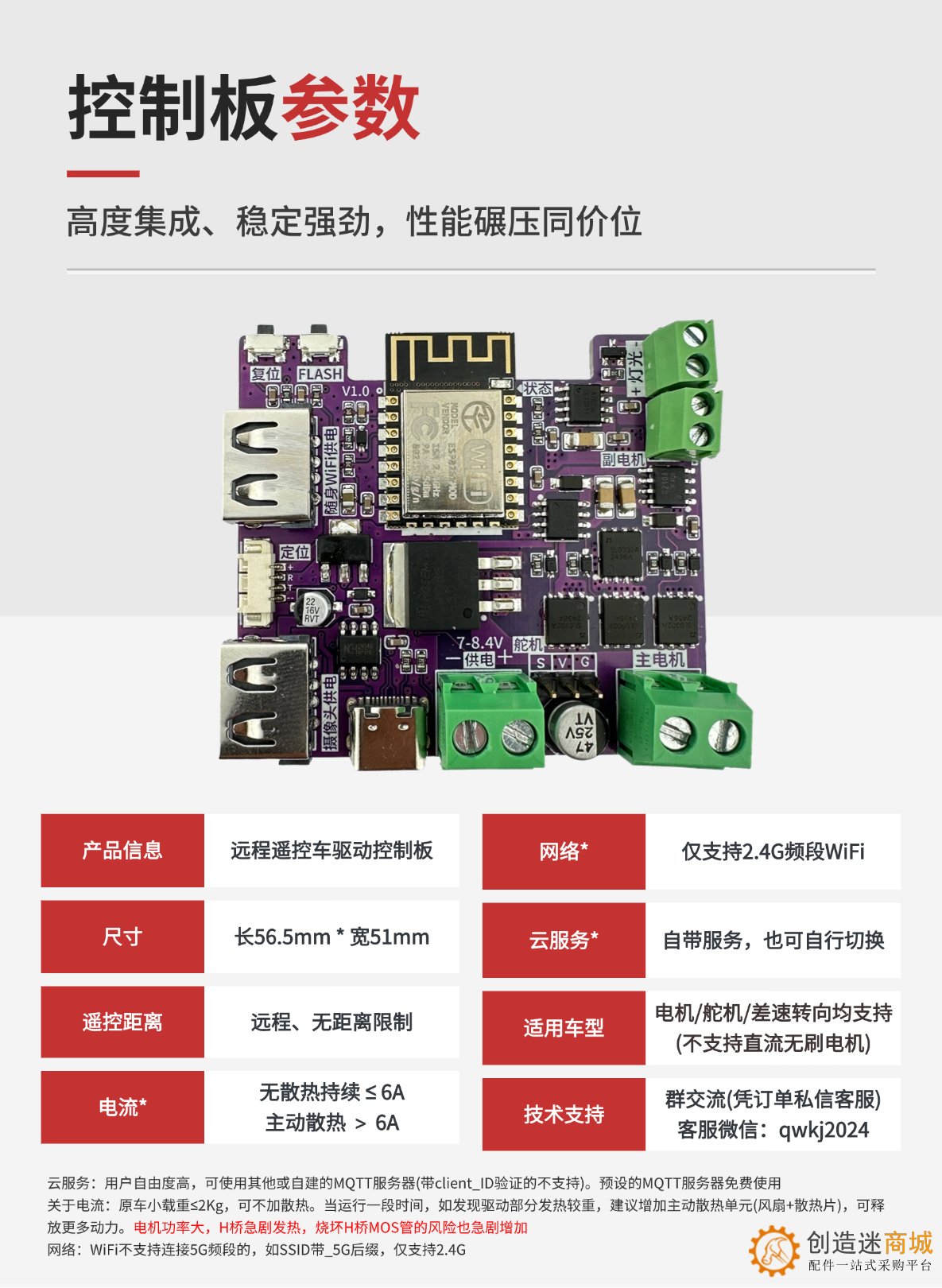 4G远程遥控车 ESP8266 高性能驱动控制板