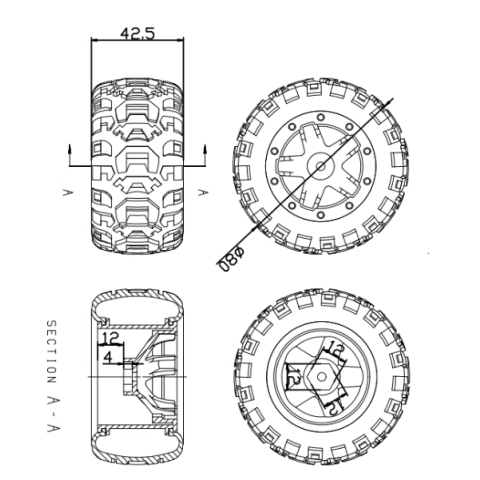 车模型  80mm 内六角 橡胶 电镀轮胎 大摩擦力 DIY 玩具车轮 机器人用 W45