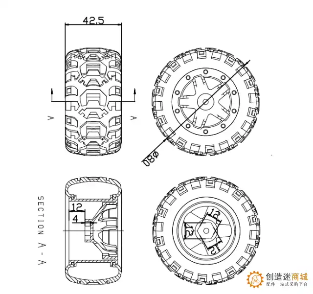 车模型  80mm 内六角 橡胶 电镀轮胎 大摩擦力 DIY 玩具车轮 机器人用 W45