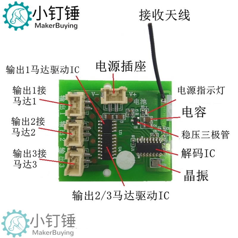 小钉锤SNRM92 （C款）1.2A小功率遥控套装 6通道2.4G DIY玩具配件