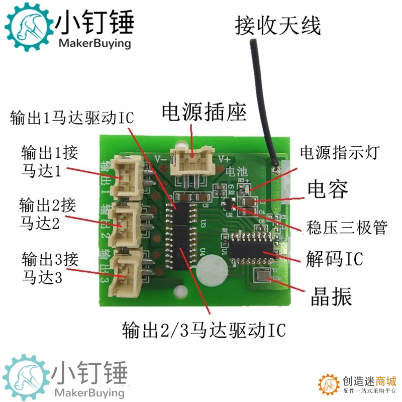 小钉锤SNRM92 （C款）1.2A小功率遥控套装 6通道2.4G DIY玩具配件
